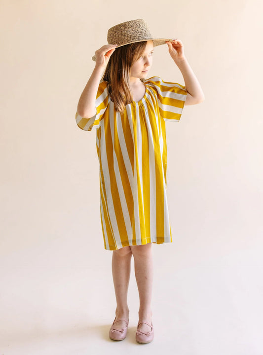 girl's mae cotton gauze house dress | golden stripe