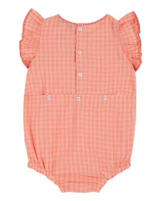 embroidered gingham romper | peach