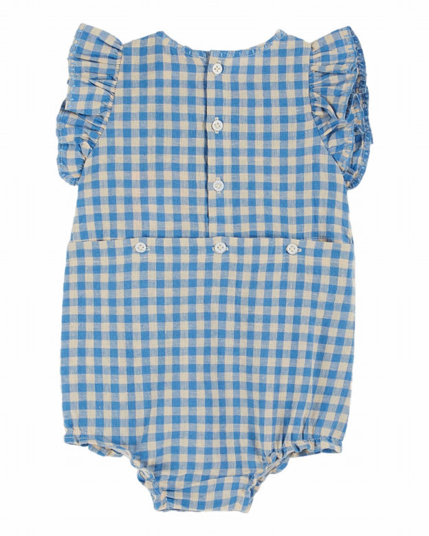 embroidered gingham romper | vichy lagoon