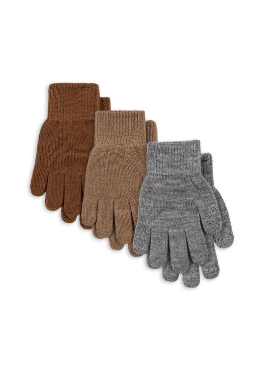 3-pack filla gloves | grey melange + beige + brown