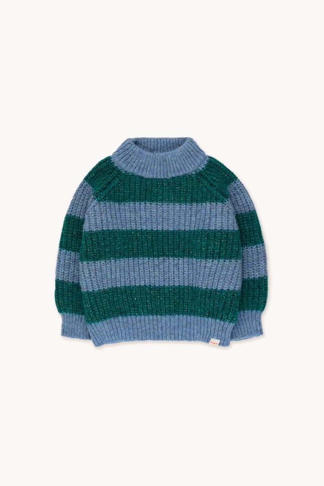 big stripes mock neck sweater | grey green