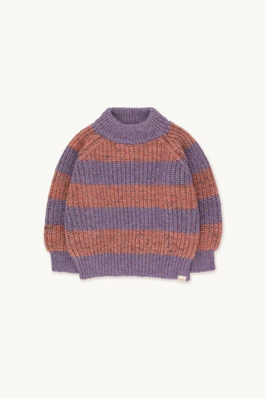 big stripes mock neck sweater | violet pink