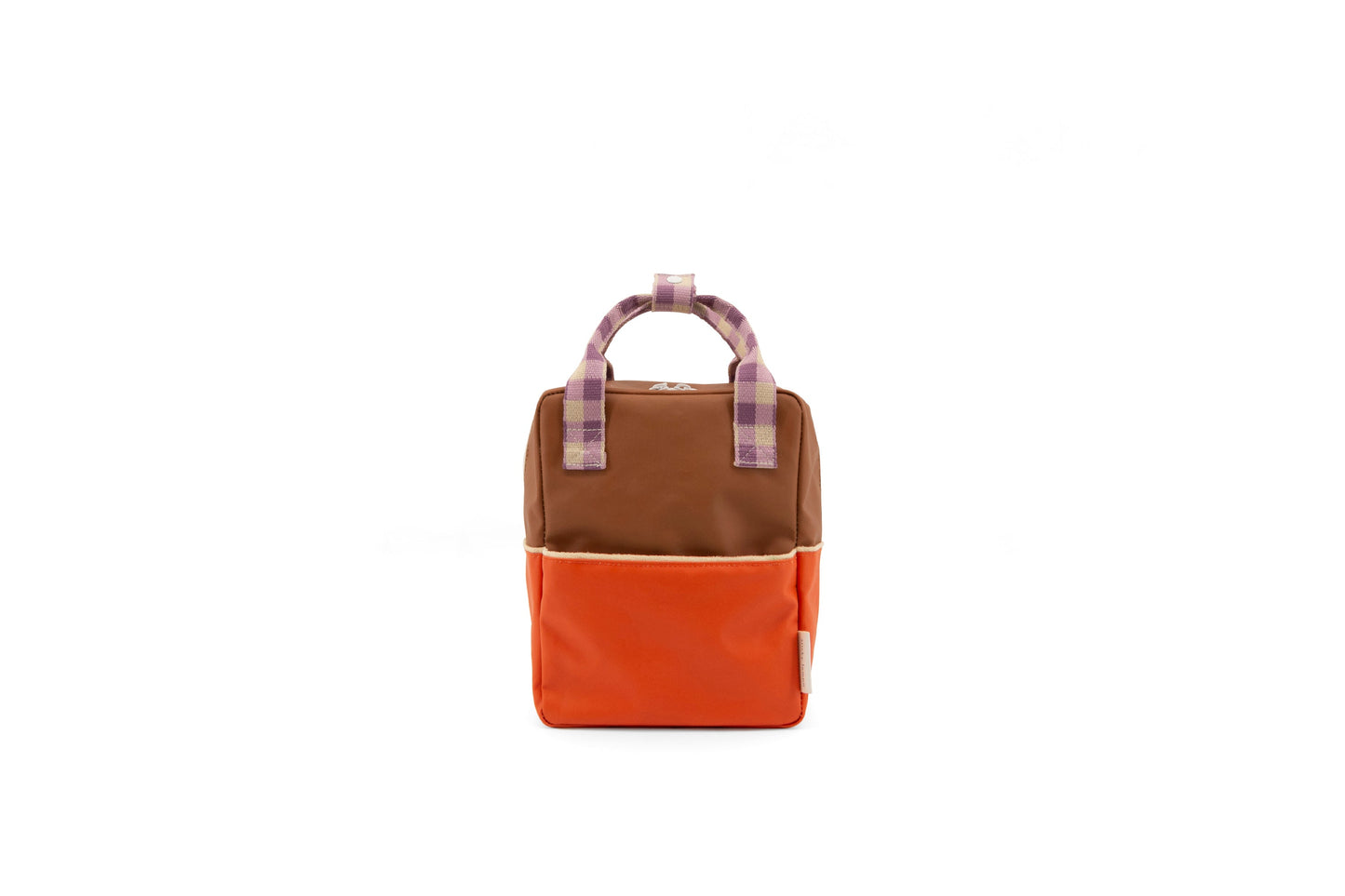 small backpack | orange juice + plum purple + school bus brown