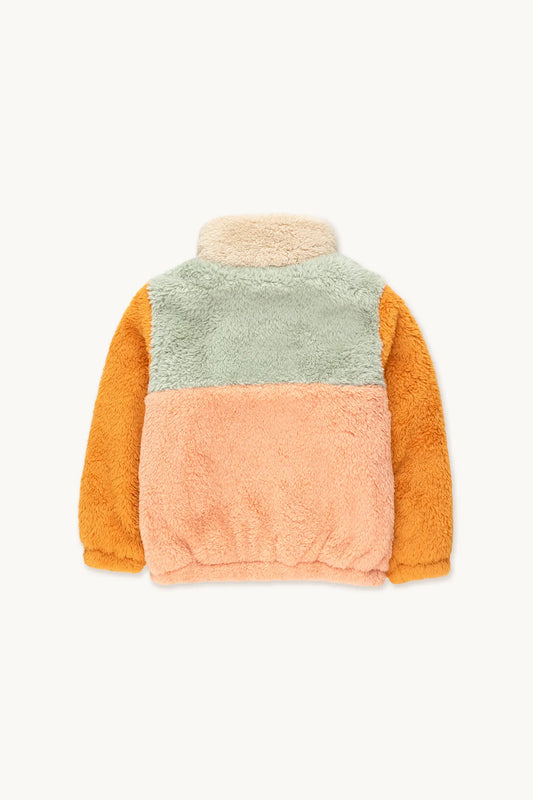 color block sherpa jacket | light brown + sage